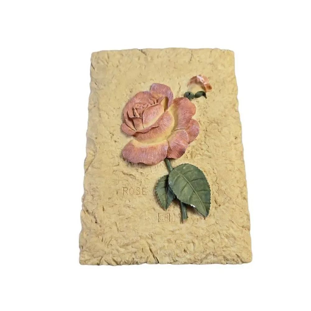 Cheri Bloom Wall Plaque - Rose Ceramic Tile 6x4.5 cottage farmhouse